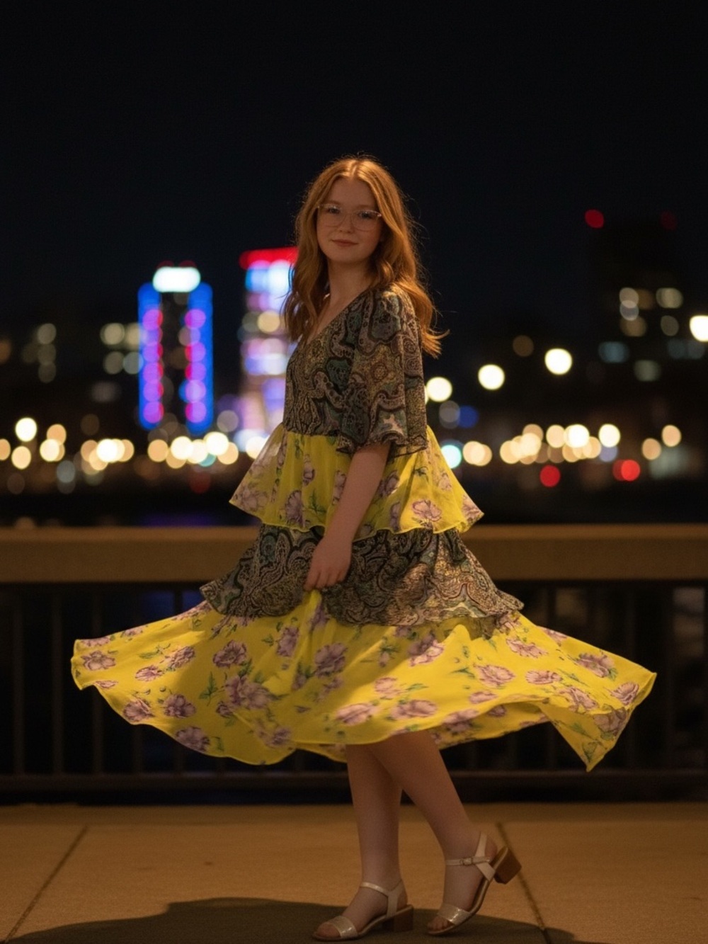 Etro Yellow Floral Tiered Paisley-Panel Dress for Girls